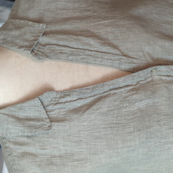 100% Linen Tunic Sage Lagenlook Oversized  Button-Up Shirt Roll Up Sleeves Sz 3x - Picture 4 of 9